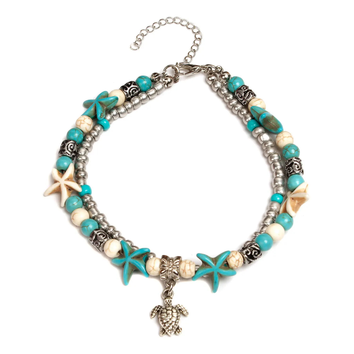 Fashion Beach Style Double Layered Cute Blue Starfish Turquoise Turtle