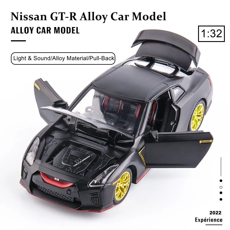Hot GTR 1:32 Diecast Car Toys Model Full Door Open Electronic Metal Pull Back Cars Toy Vehicles for Kids