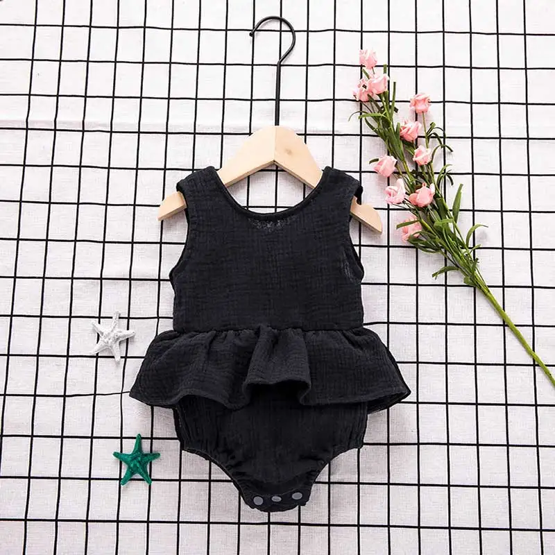 Новейшая одежда для маленьких девочек, оптовая продажа, детский льняной комбинезон без рукавов