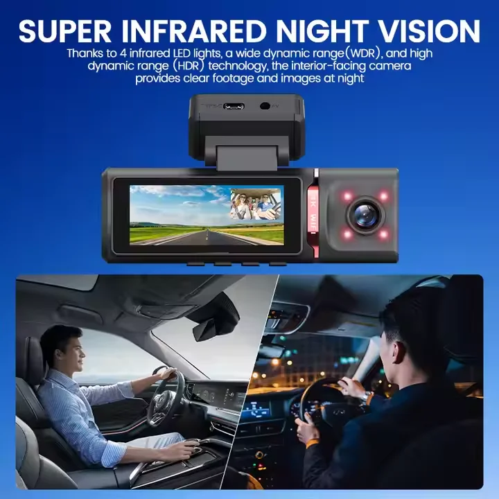 3.16 Inch Car Camera 3 Lens Car DVR Wifi GPS Night Vision 4K Recording 3 Channel Dash Cam