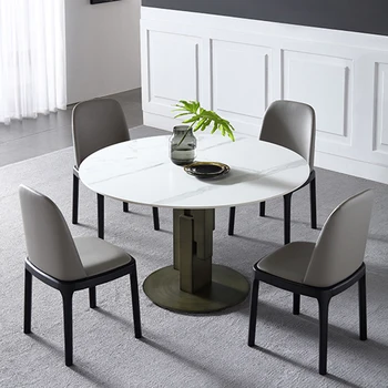Dining Table Chairs Set Dinning Furniture Classical UK Design Louis Round Marble Stainless Steel Home Furniture Modern Metal