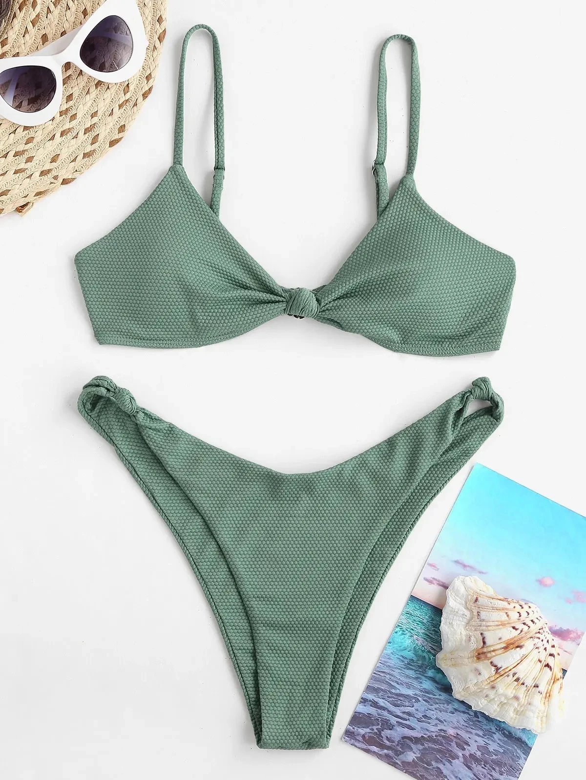 Two Piece Back Self Tied Strings Swimsuit Women Hot Sexy Beachwear Fitness Plus Size Women Swimwear