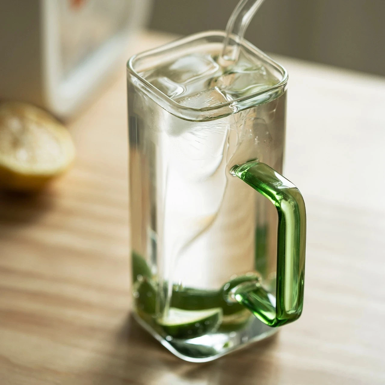 400ml Square Glass Milk Cup with Handle Coffee Water Heat