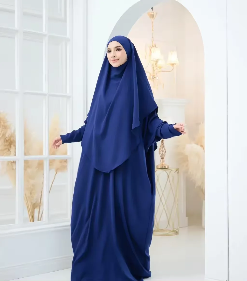 Longue Moderne Hijab Outfit Jilbab Robe 2018 EID Muslim Ramadan Modest  French Prayer Dress Matte Two