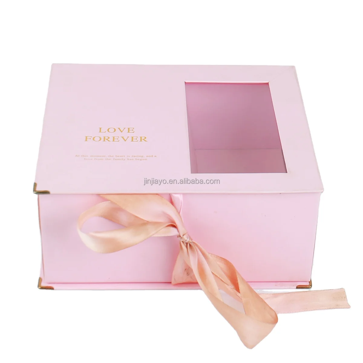 Egendefinert kunstpapirboks for smykker og parfyme med klappbar deksel, silkebånd, mat laminert papp, UV-trykk, varm foliepregning og vinduslåda