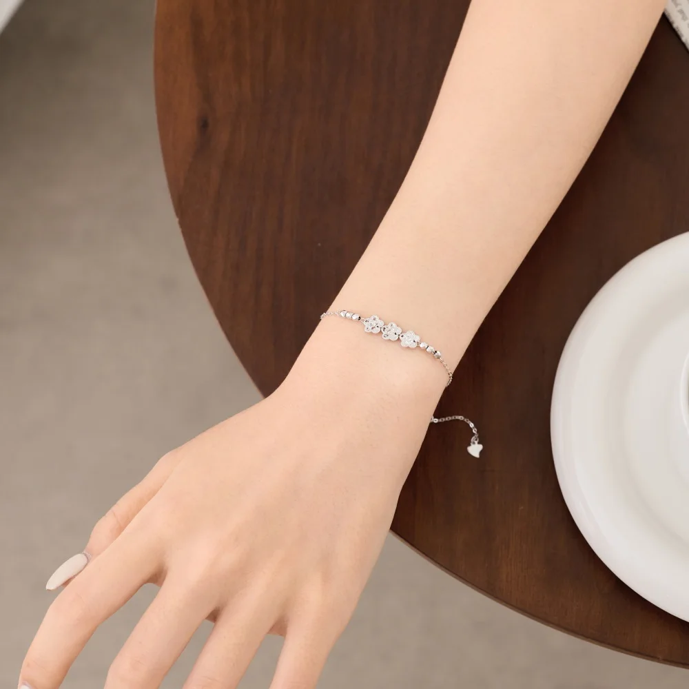 KAKODIY Fashion Design Fine Jewelry Sterling Silver Link Shiny Iced Finish Four Leaf Clover Pendant Bracelet detail 2