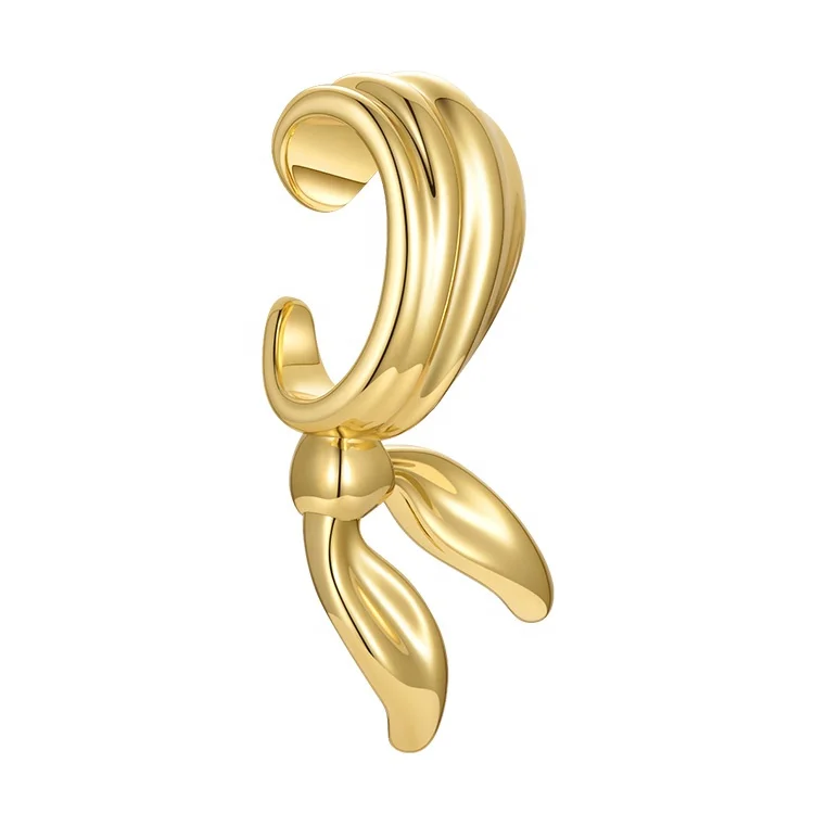 Latest High Quality 18K Gold Plated Brass Jewelry Butterfly Knot Right Ear Clip Cuff Bow Accessories Earrings E211312