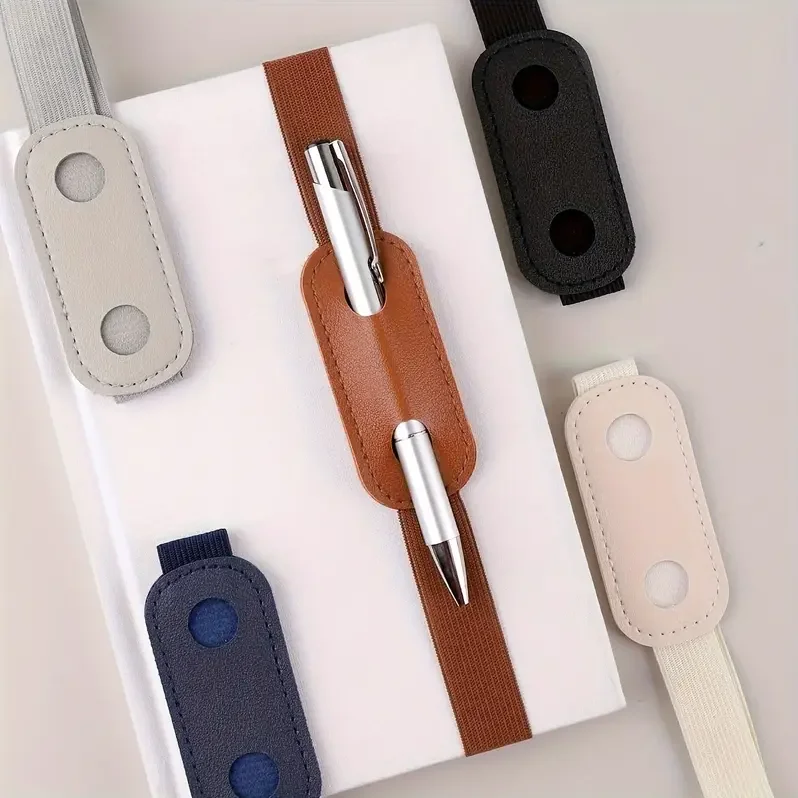 Lot De 6 Passants Autocollants Noirs Pour Stylo – Cuir Synthétique Avec Bande élastique – Pour Agenda, Journal, Tablette – 4 X 4 Cm