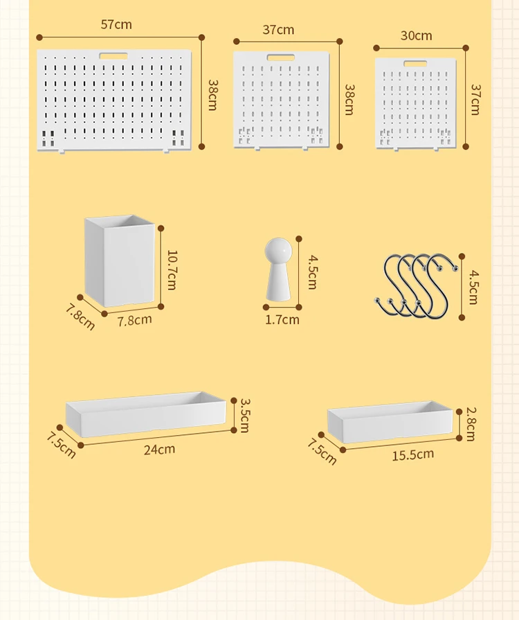 PVC Plastic Pegboard Shelf Standing Type Desktop Organizer Set for Living Room for Office Sundries Storage