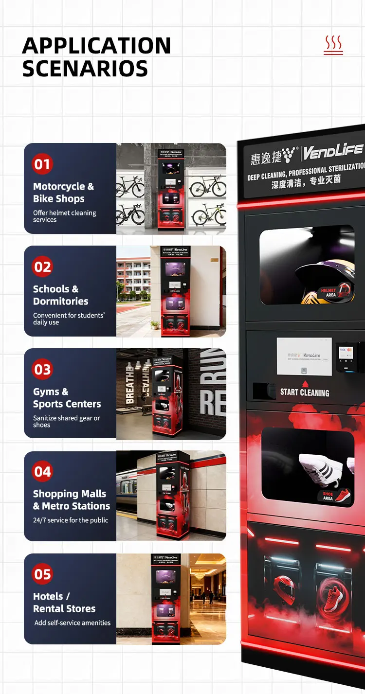 product vendlife dual compartment bike motorcycle helmet cleaning vending machine shoes vendo machine for dry washing and deodorant-9