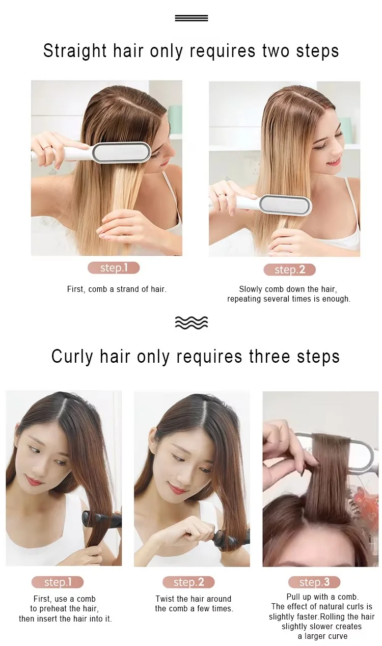 Household Electric Hair Straightener Brush Iron PTC Ceramic Plate LED Temperature Display 1-Year Warranty for Outdoor Hotels