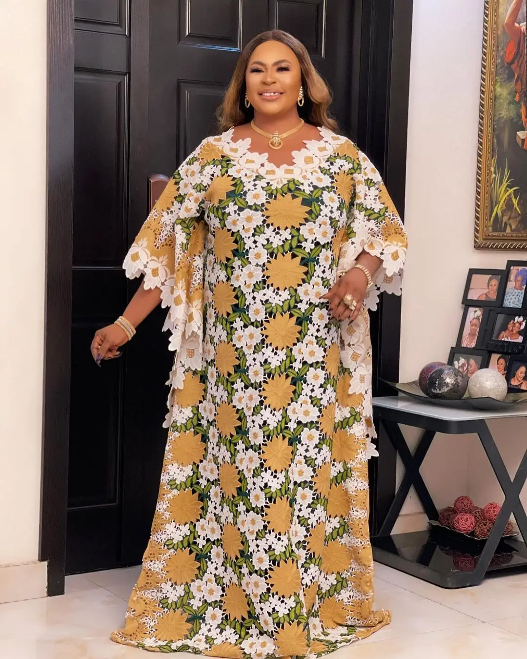 African Traditional Dresses Designs Lace Robe Beaded Plus Size Dashiki  Abaya With Inner Dress