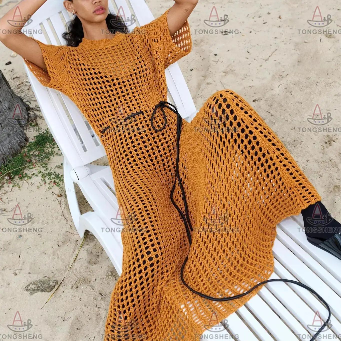 Vestido largo femenino de Crochet con tirantes y Espalda