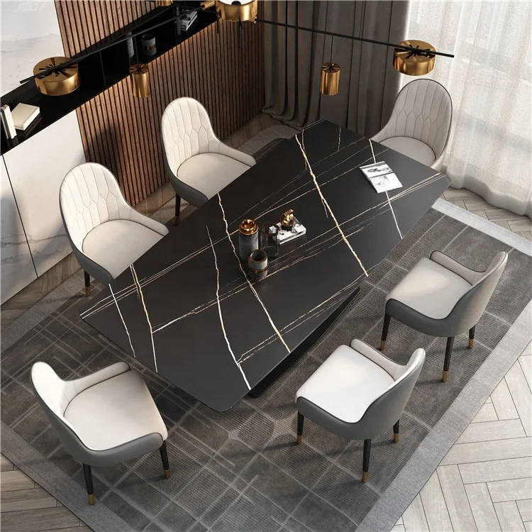 Italian Modern Simple Style Dining Room Set Carbon Steel Frame Marble Table Dining Room Furniture