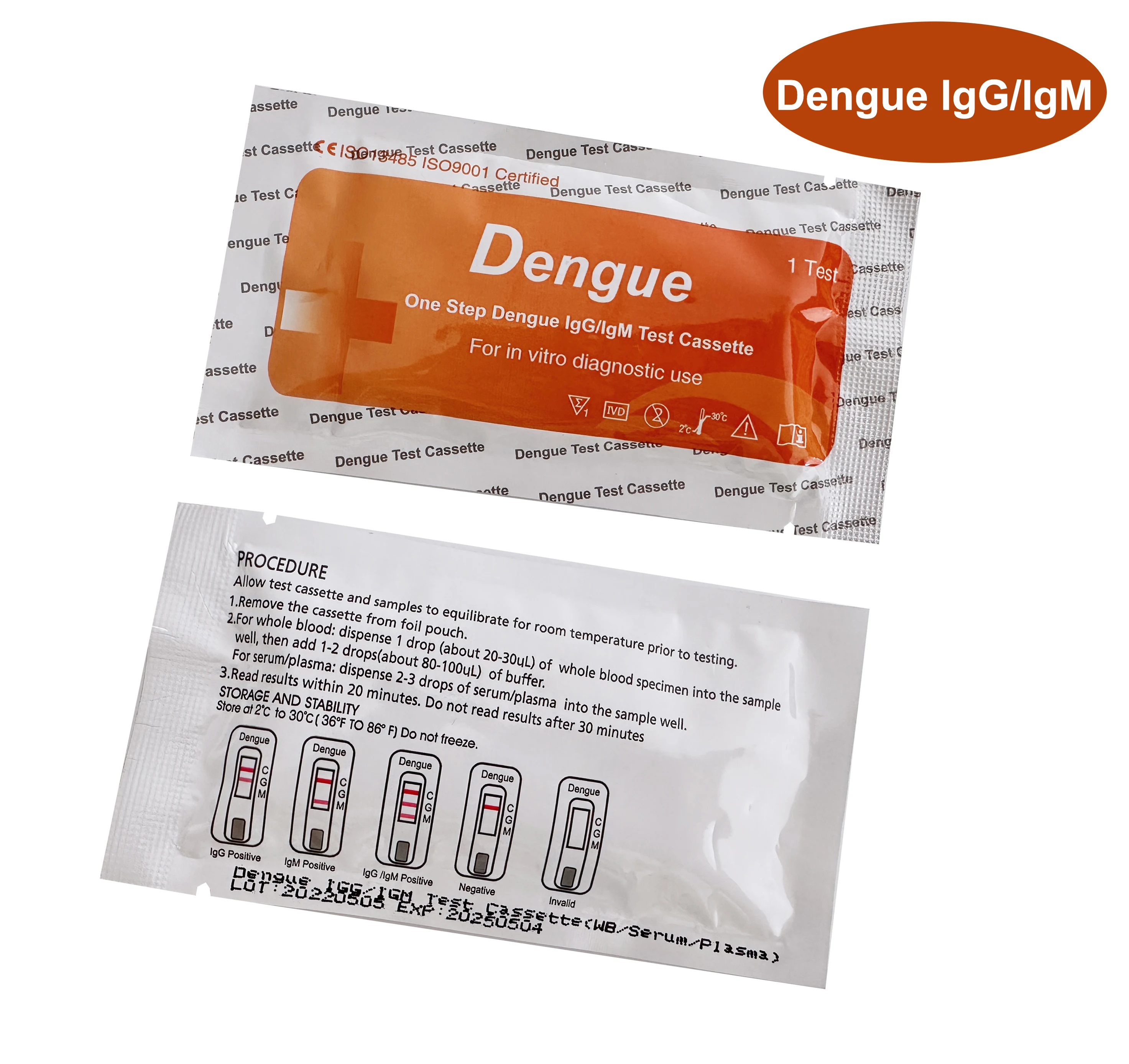 Dengue NS1/IgG/IgM Combo Test Cassette for Monitoring Made of Durable Plastic WB/Serum/Plasma