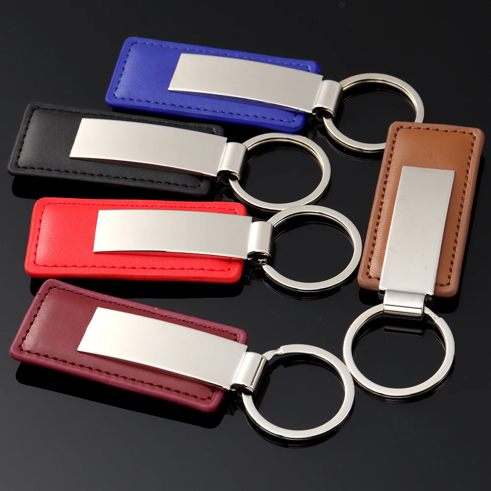 Custom Logo Embossed Leather Keyring Engraved Key Chain Key Holder Leather Keychain