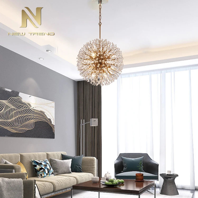 LCK0001 Unique Design Interior Decoration Long Art Chain Iron Glass Round Flower Chandelier