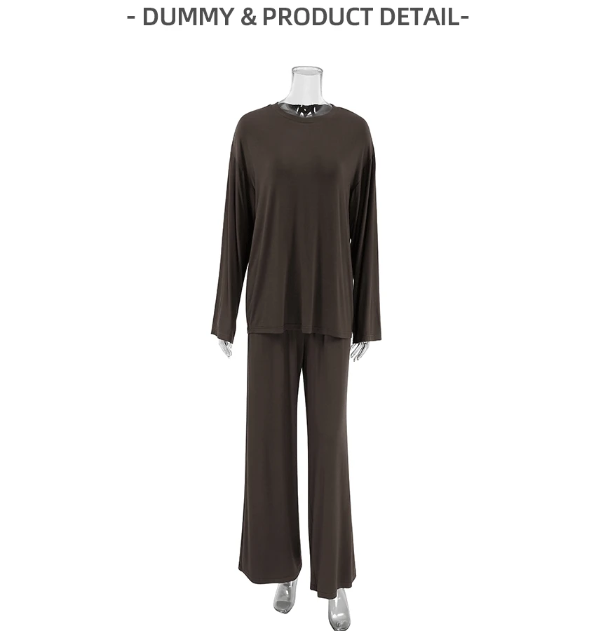 New Spring/summer Soft and Comfortable Knitted Rayon Long-sleeve Pajama Set (top and Pants) - Wholesale Cross-border Loungewear — detail
