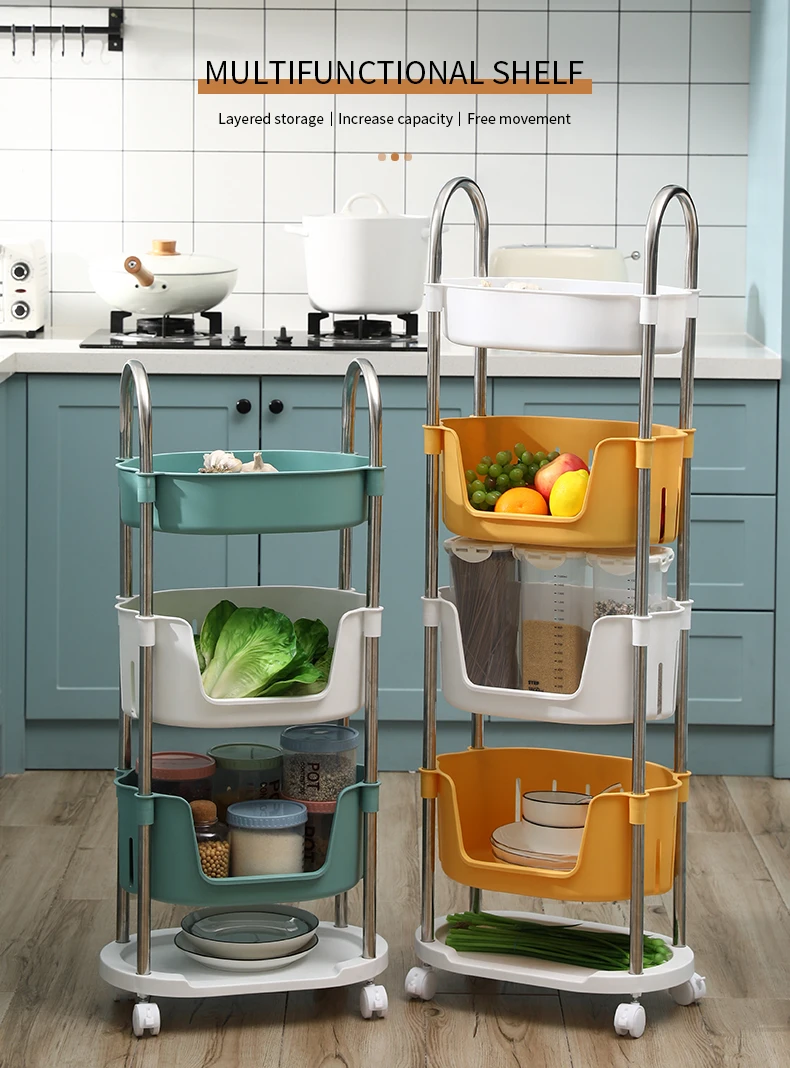 Ready to ShipFast Dispatch Movable Multi Functional Stainless Steel Plastic Kitchen Cabinet Storage Rack Organizer For Vegetable