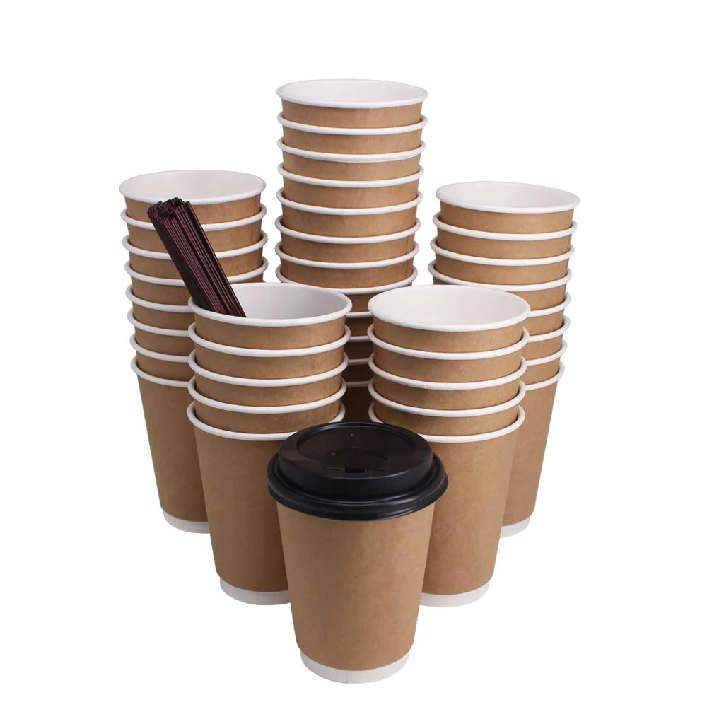 Pla Compostable Cups With Pla Lids Stirrers Kraft Paper Hot Coffee Cups