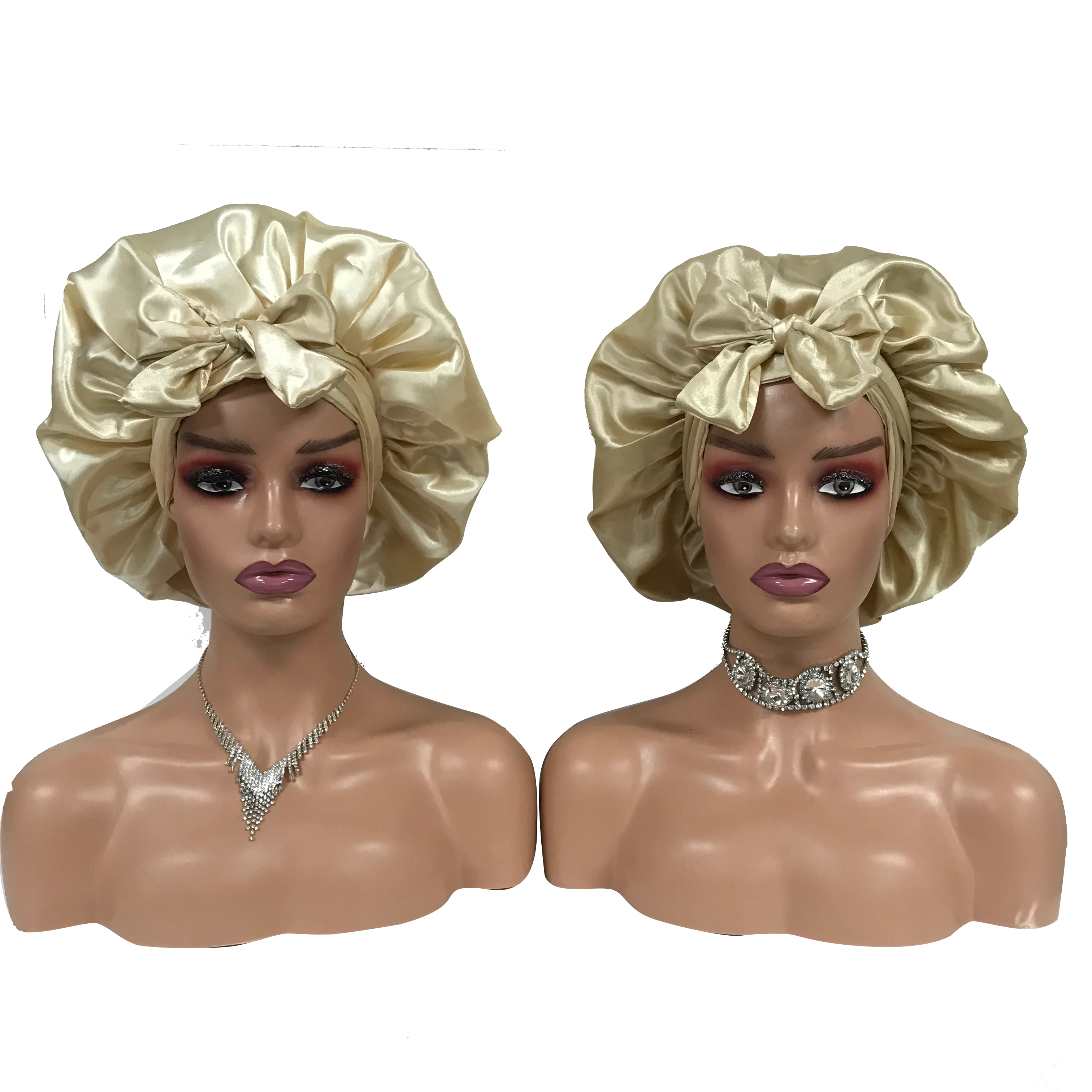 Custom Own Brand Designer Bonnet With  Stretch Tie Band Satin Head Wrap Long Braid Hair Bonnets
