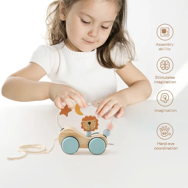 New Arrival Wooden Dragging Car Toys Kids Montessori Toys Preschool Early Learning Educational Toys for Children Toddlers