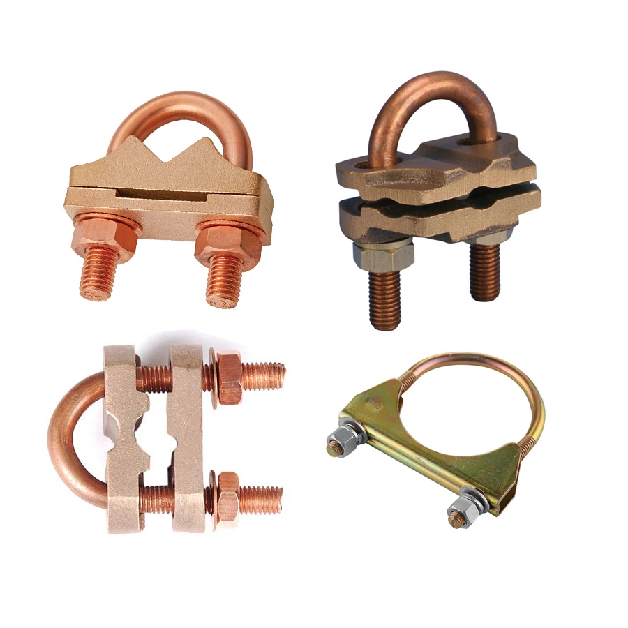 Custom U Bolt Earth Ground Rod Clamp Copper Round Pipe Clamp Electric Earthing Materials Brass Cable Clamps