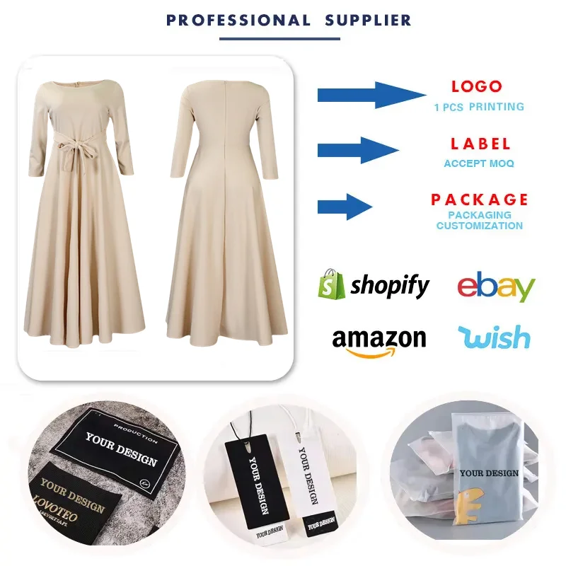 C8617 High Quality Autumn Winter Plus Size Dresses Women Casual 3 Quarter Sleeve O-neck Elegant African Church Dress for Women