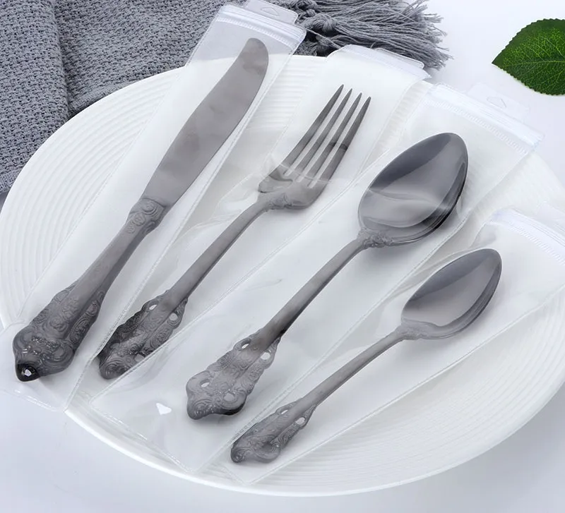 Luxury Royal Gold Plated Restaurant Cutlery 18/8 High End Stainless Steel Metal Golden Black