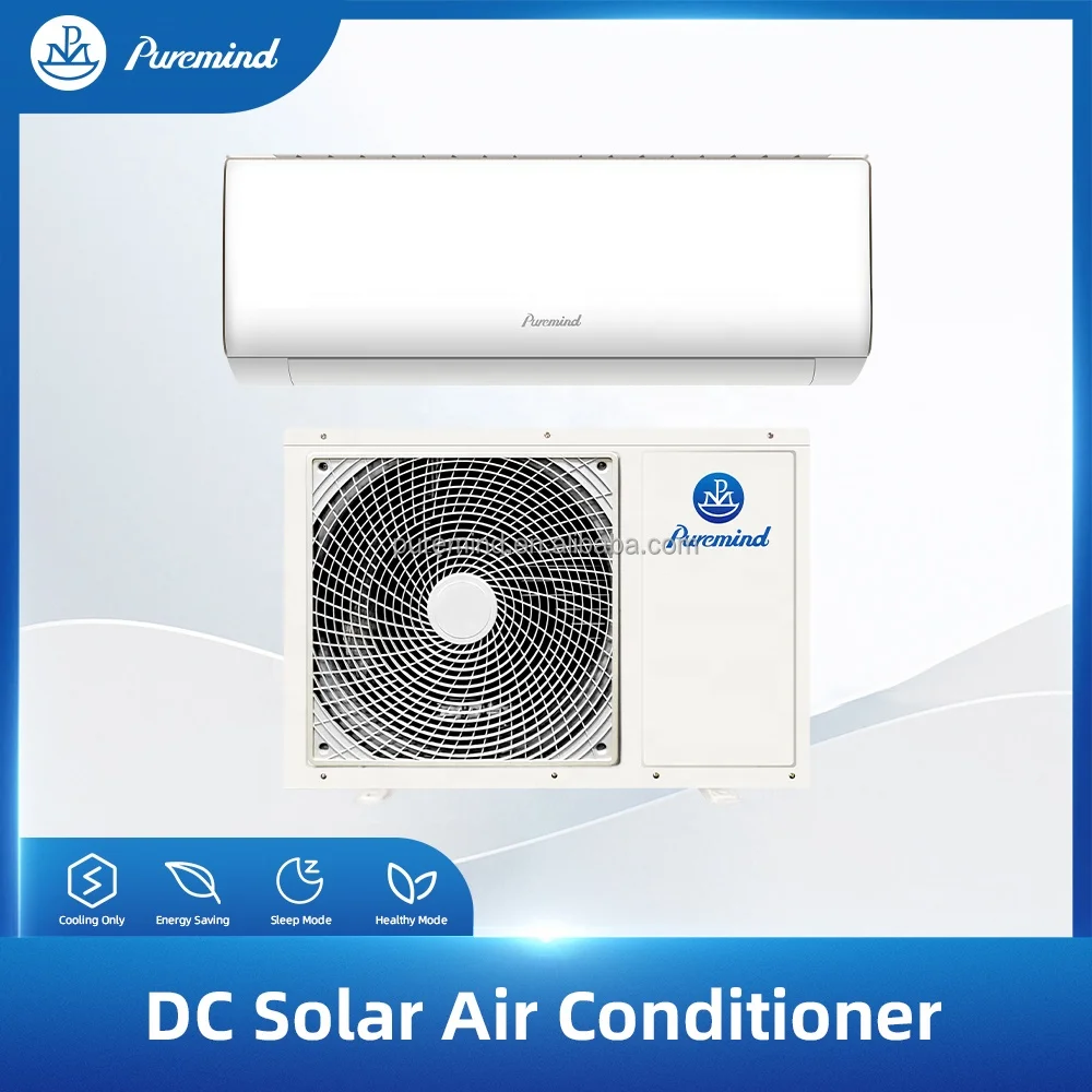 Puremind Solar Air Conditioner Off Grid 9000Btu 12000Btu Solar Powered Air Conditioning System Inverter Cooling Heating Wifi App