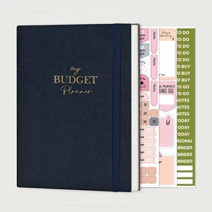 Hot Sale Custom logo Paper Pocket A5 PU Leather Budget Planner Monthly Financial Journal Expense Tracker Diary Weekly Notebook