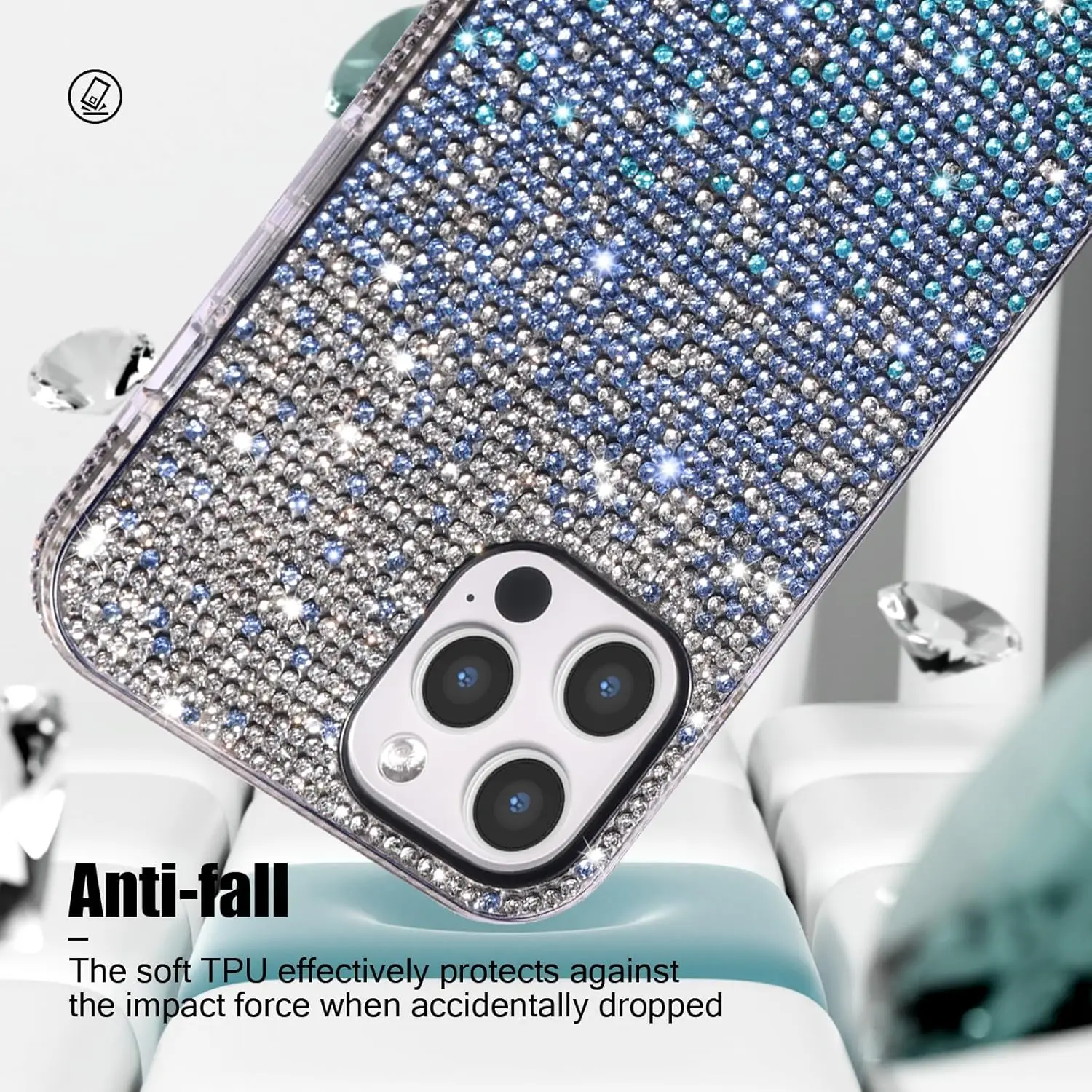 Case for iPhone 16 Pro Max Luxury Glitter Diamond Cute Gradient Cover Soft Protective Shockproof Phone Case Gradient Blue supplier