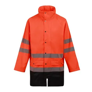 Custom PU Rainwear High Visibility Waterproof Work Clothing with Reflective Safety EN20471 Standard