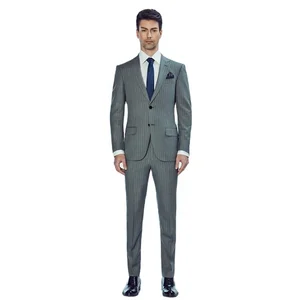 Latest Design Custom Fashion Grey Stripes Coat Pant Men Dress Blazer Suit Set