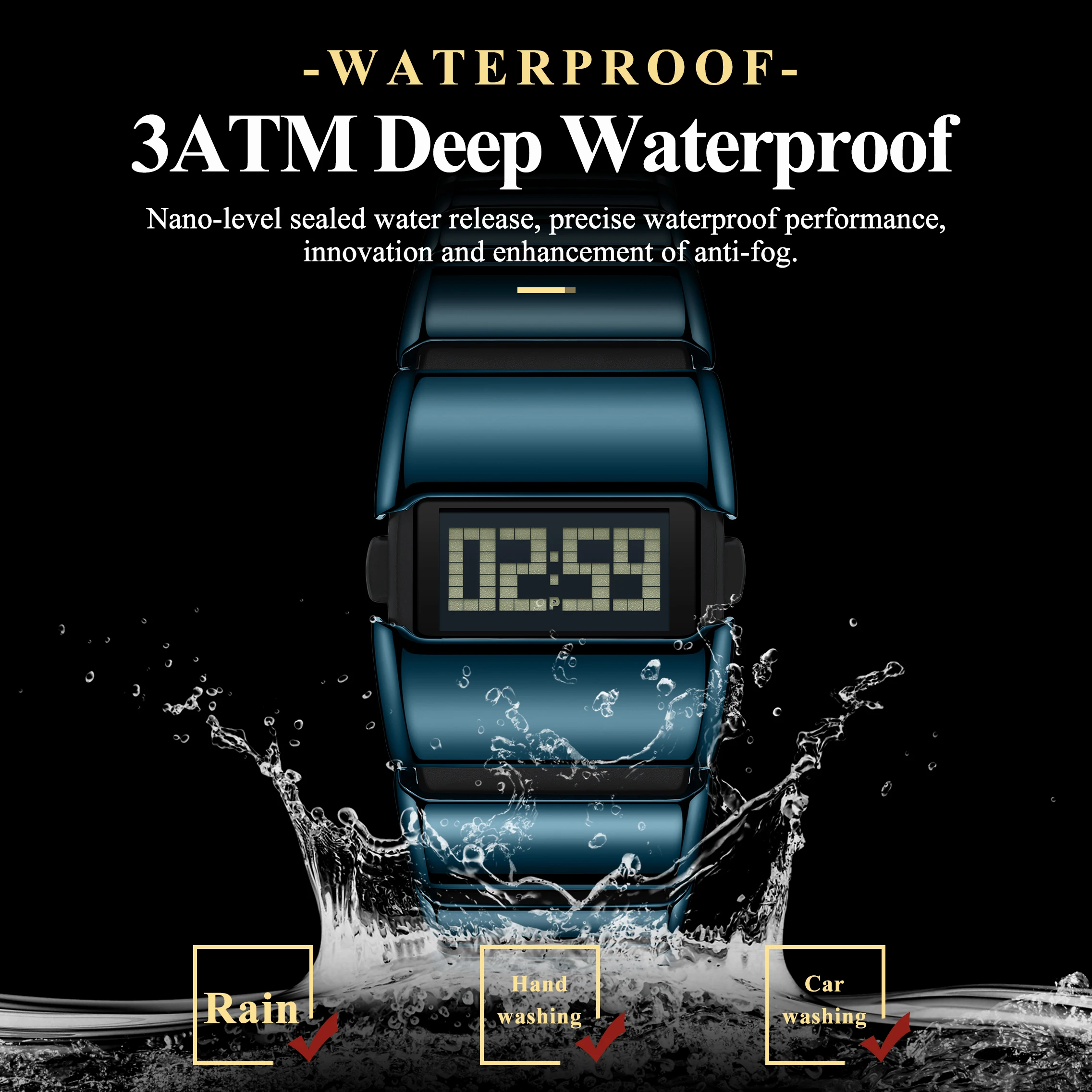 Poedagar E126 Creative LED Digital Watch Men Stainless Steel Strap Fashion Waterproof Electronic Wristwatch Wholesale