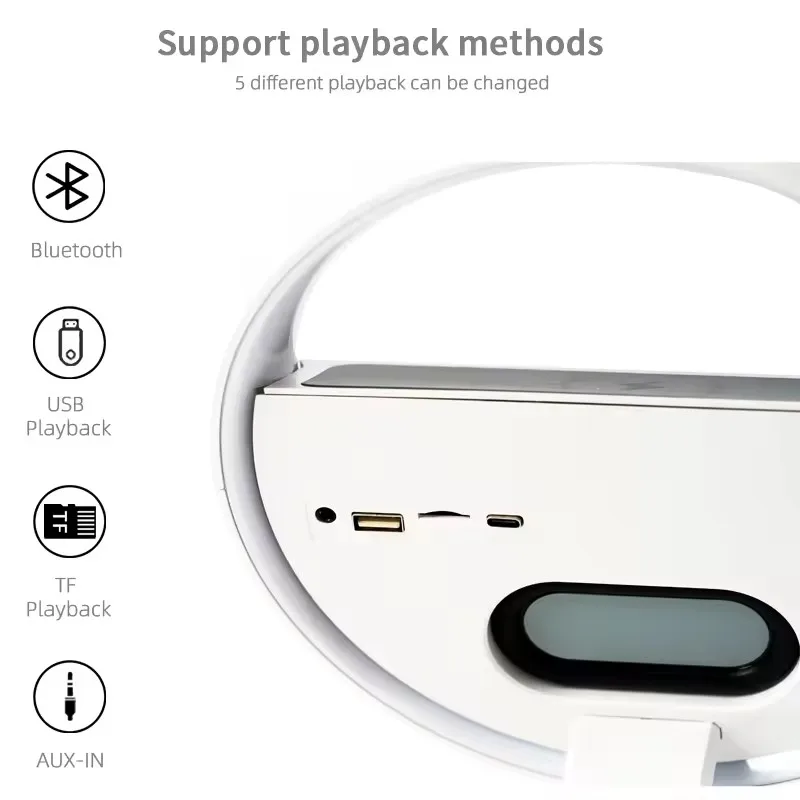 The Most Popular Modern Design BT Speaker Night Light Wireless Charger 10W Alarm LED Lamp Table O Shape Digital LED Clock