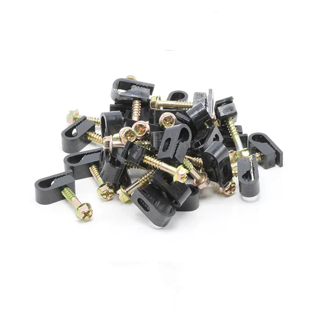Black Single Coaxial Cable Clips Stainless Steel Screws Electrical Wire