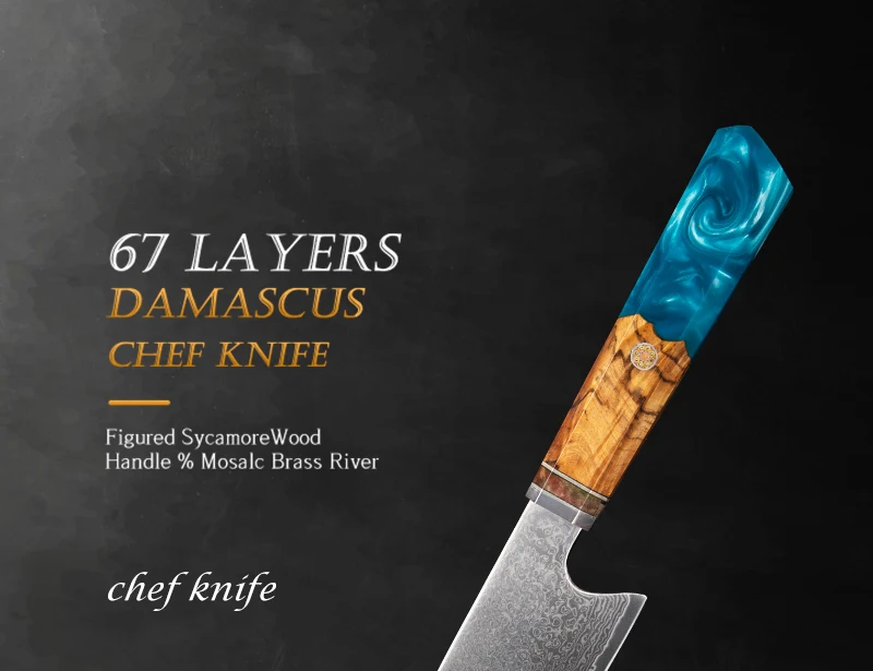 Hand Made Real 8cr13 Damascus Knife 67 Layers Damascus Steel Kitchen