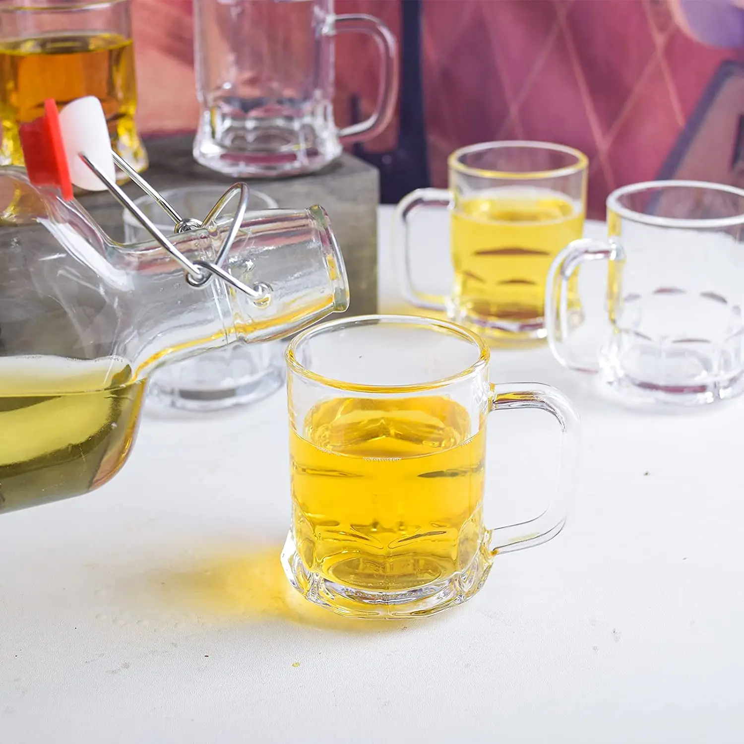 Mini Glass Beer Mugs With Handles Set 5oz Glass Beer Steins Tasting