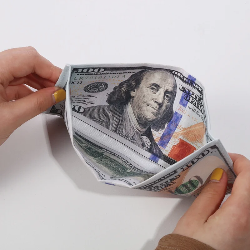 Factory Custom Waterproof Canvas Fabric Digital Print DOLLAR  Rupee Dinar Riyal Thai Baht National Currency Pattern Wallet