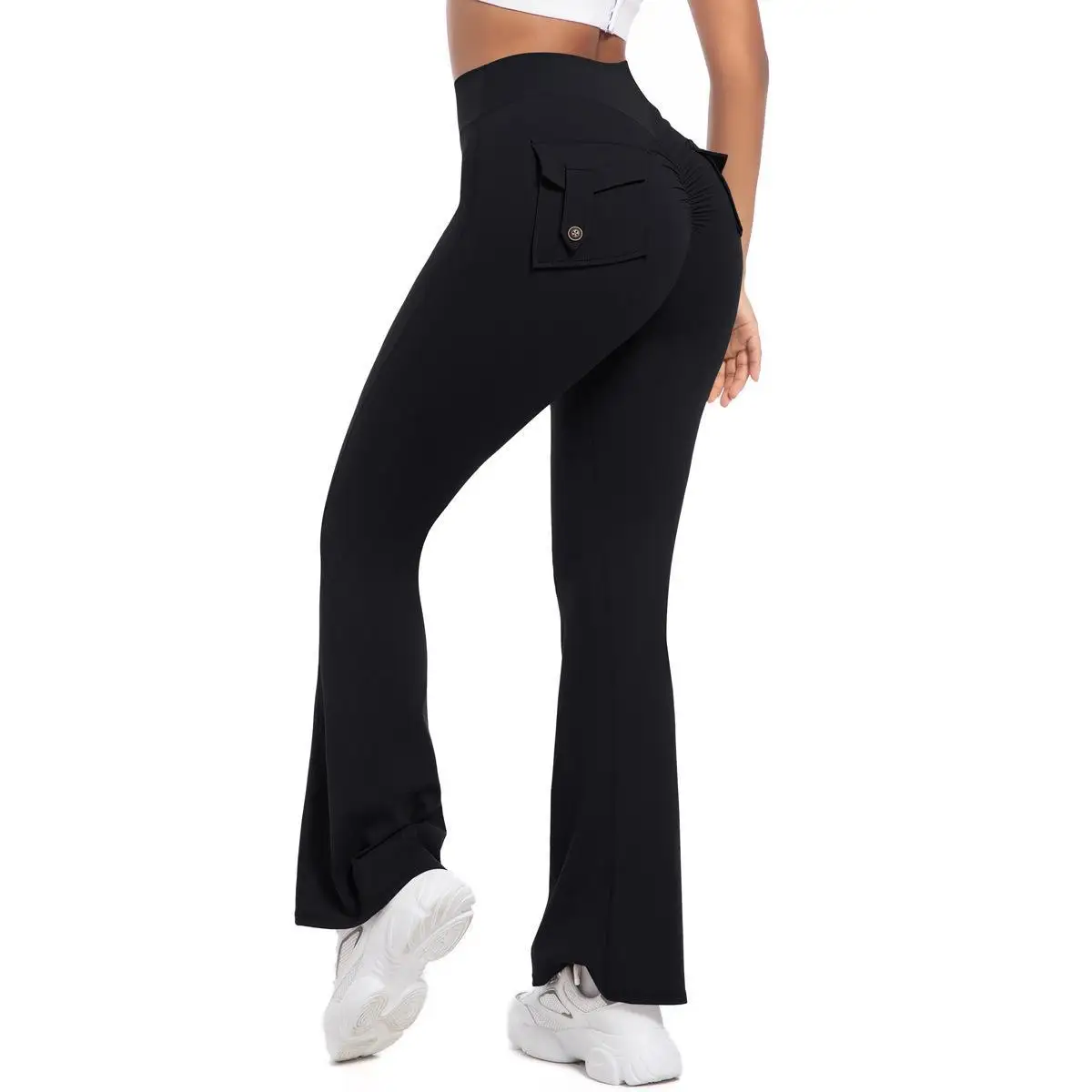Women's High Waist Tummy Control Stretchy Knitted Yoga Pants Casual Tight Gym Workout Leggings Fabric Pockets Yoga Legging