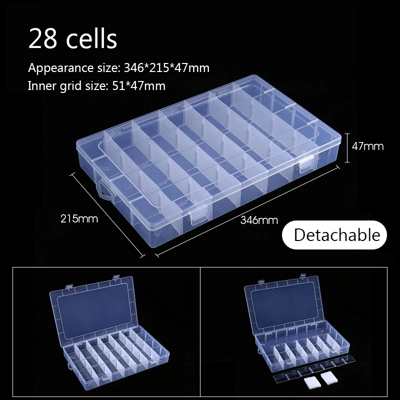 36 Slots Compartments Clear Plastic Adjustable Storage Box Case