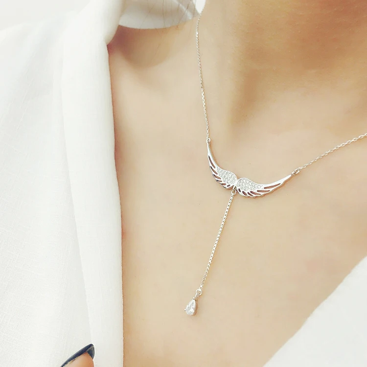 925 Sterling Silver Wings Necklace with Zircon