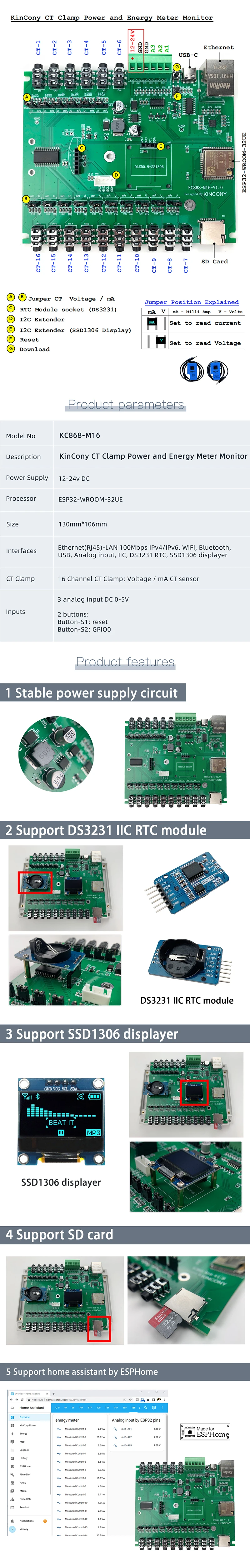 Kincony Kc868m16 Esp32 16 Channel Ct Clamp Energy Monitor No App