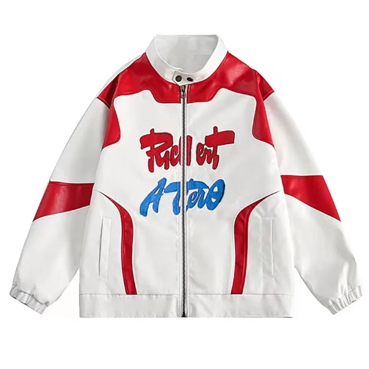 High quality custom leather men trendy lapel mens casual satin baseball jacket_voghion.com