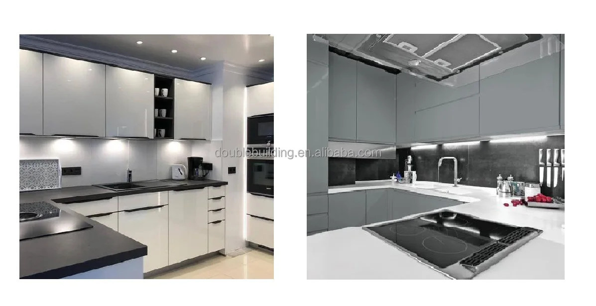 2024 Hot Selling Style Double Design Lacquer  High Glossy Modular black  Kitchen Cabinet manufacture