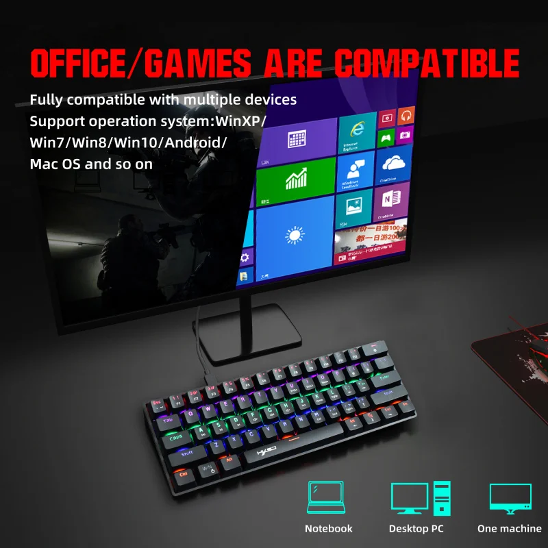HXSJ V900B RGB USB Wired Gaming Typewriter Keyboard