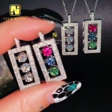 Trending Daily Fine Jewelry New Design Small Cute Pendant Traffic Light Color Moissanite Pendant Real Gold Plated Iced Out