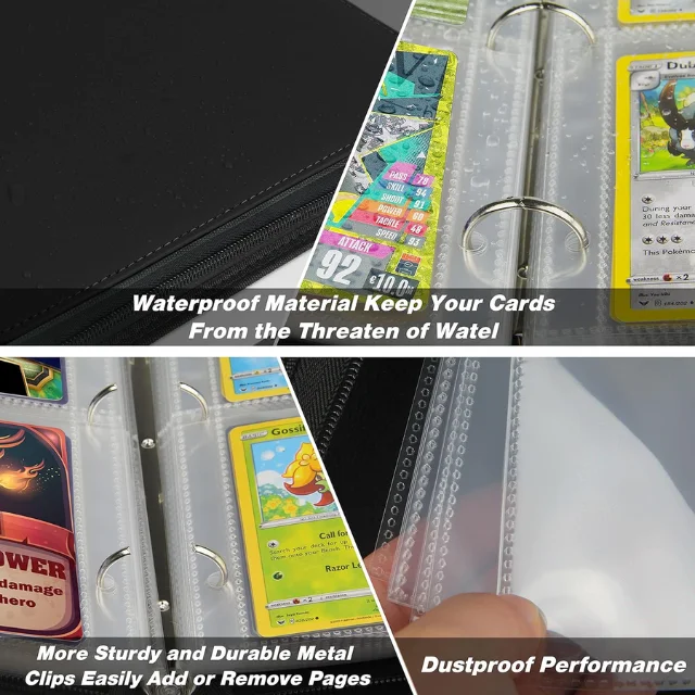 pokemon card binder side loader 4 Pocket Ringless50 Loading Pocket PU Collection Card Albums Collectible CCG TCG Sport Game Trading Card Each pack includes 10 double Trading Card Binder, 9 Side