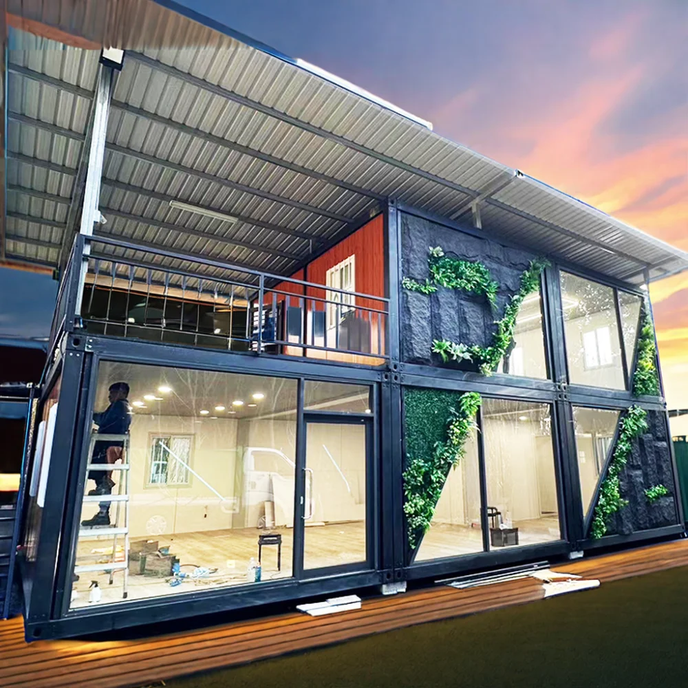 40ft glass sloping roof in Thai ancient style prefabricated house container building steel construction module summerhouse home